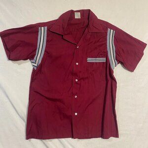 Vintage Hilton Bowling Shirt Mens L Maroon Short Sleeve Pocket Retro Rockabilly
